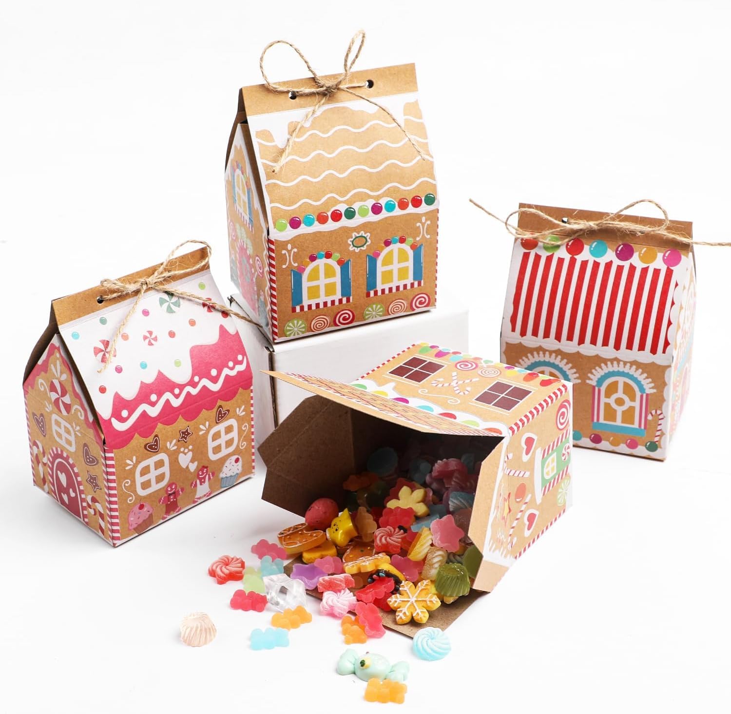SULOLI Pack of 24 Christmas Gift Boxes, Gift Wrapping, Candy Boxes, Kraft Paper Candy Box with Hemp Rope for Christmas Party Gifts Decoration – Bild 6