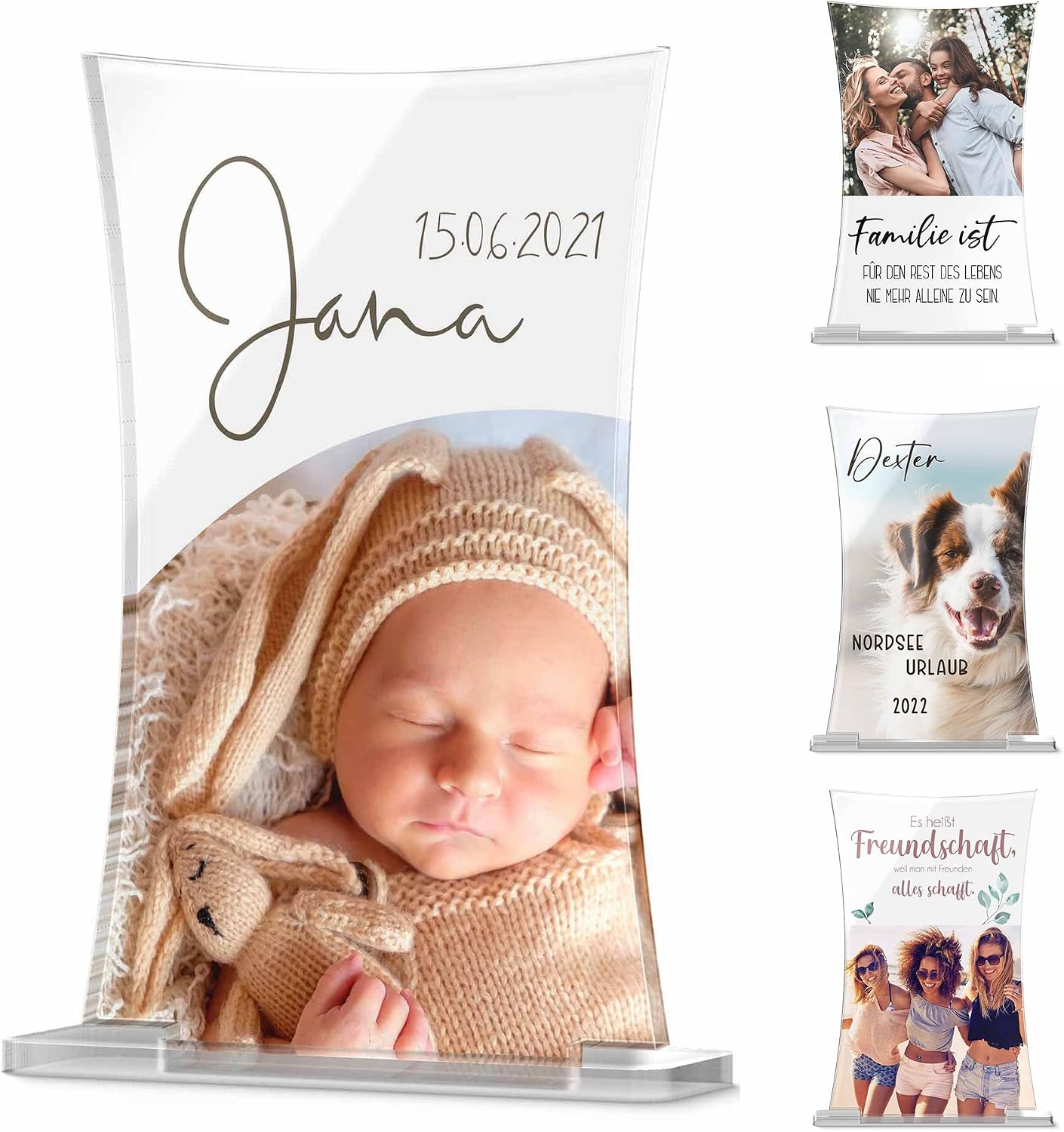 CHRISCK design Self-Designed Acrylic Glass Picture with Photo and Text - Personalised Gift Birth Baby - Gift Idea Mum Mother's Day - Photo Gift Partner Parents Friends Birthday