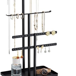 Black Jewellery Organisers, Jewellery Stand, 32 cm Large, 4 Levels, Robust Jewellery Storage, Travel, Jewellery Cabinet Organiser for Necklace, Bracelet, Perfume and Earrings, Decorative Aesthetic Accessories