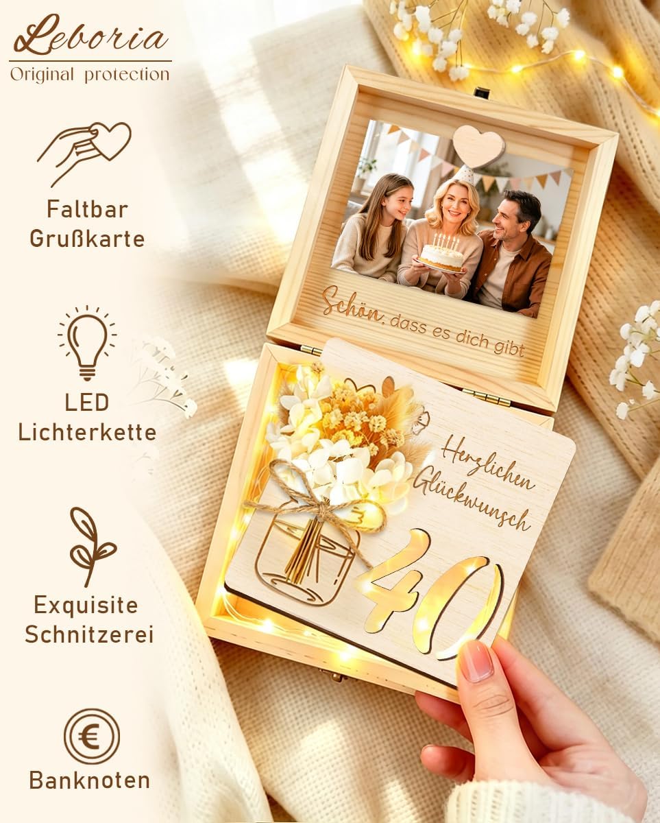 40th Birthday Wooden Gift for 40th Birthday Women Men – Bild 3