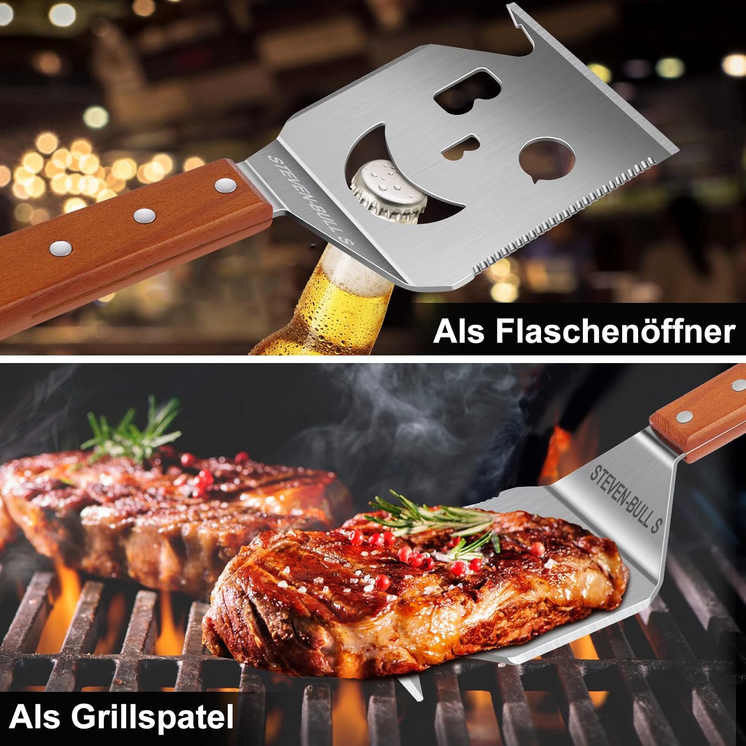 STEVEN-BULL 7-in-1 Barbecue Spatula, Grill Accessories, Gifts for Men, Dad – Bild 3