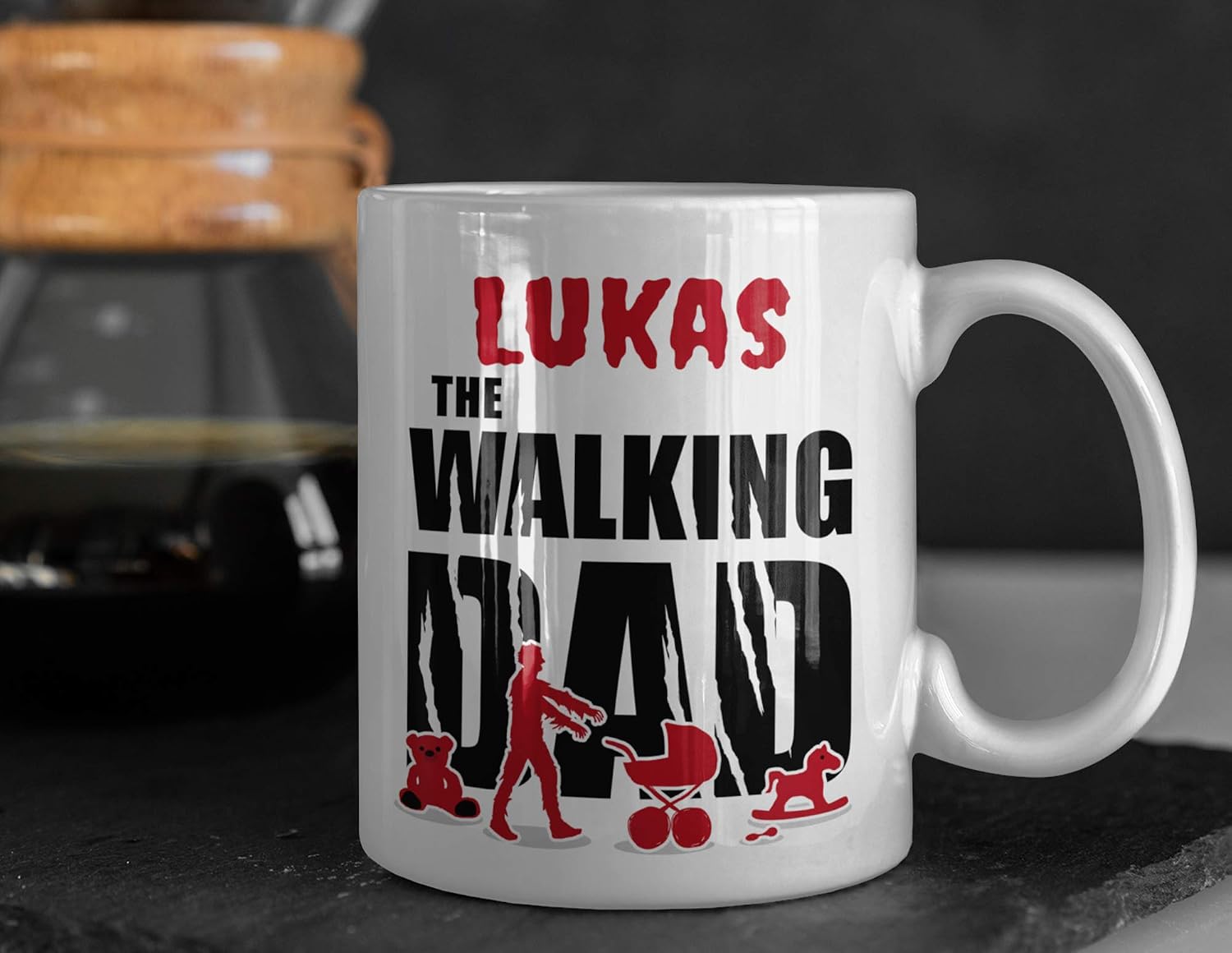 Personalised Dad Gift Idea | Walking Dad | Father Gift Mug for Birth Baby Father's Day Birthday (330 ml) with Desired Name – Bild 4