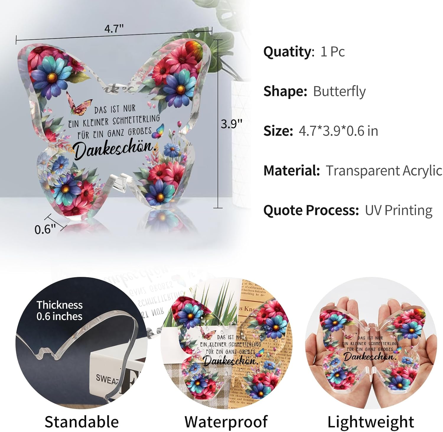 Prstenly Thank You Gifts Butterfly Acrylic Decoration – Bild 2