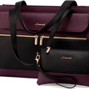 LOVEVOOK Women’s Laptop Bag, 17.3 Inches, Elegant Handbag, Work Bag, Large Shopper Business Bag, Briefcase, Teacher Bag, PU Leather Tote Bag, School Bag, Notebook Bag for Office, University, Purple