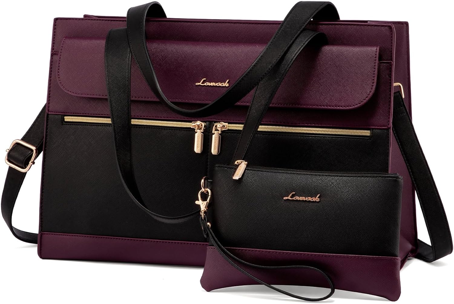 LOVEVOOK Women's Laptop Bag, 17.3 Inches, Elegant Handbag, Work Bag, Large Shopper Business Bag, Briefcase, Teacher Bag, PU Leather Tote Bag, School Bag, Notebook Bag for Office, University, Purple