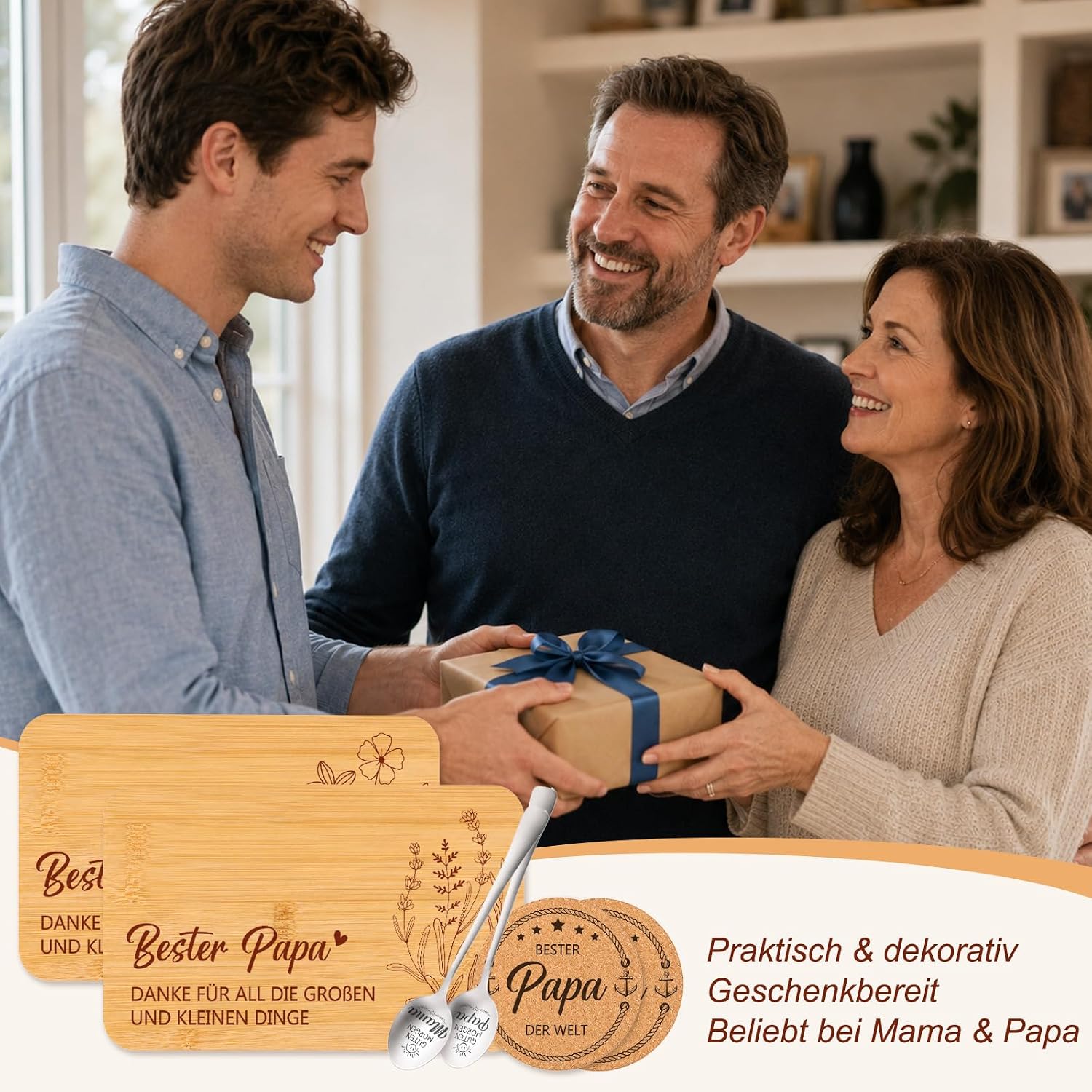 Gift for Mum and Dad, Wooden Breakfast Board Set – Bild 2
