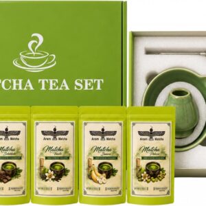 Generisch Aram Matcha Starter Kit, Matcha Gift Set with 5 Matcha Varieties and Accessories, Complete Set for Beginners, Matcha Tea Starter Set - Matcha with Different Aroma Flavours