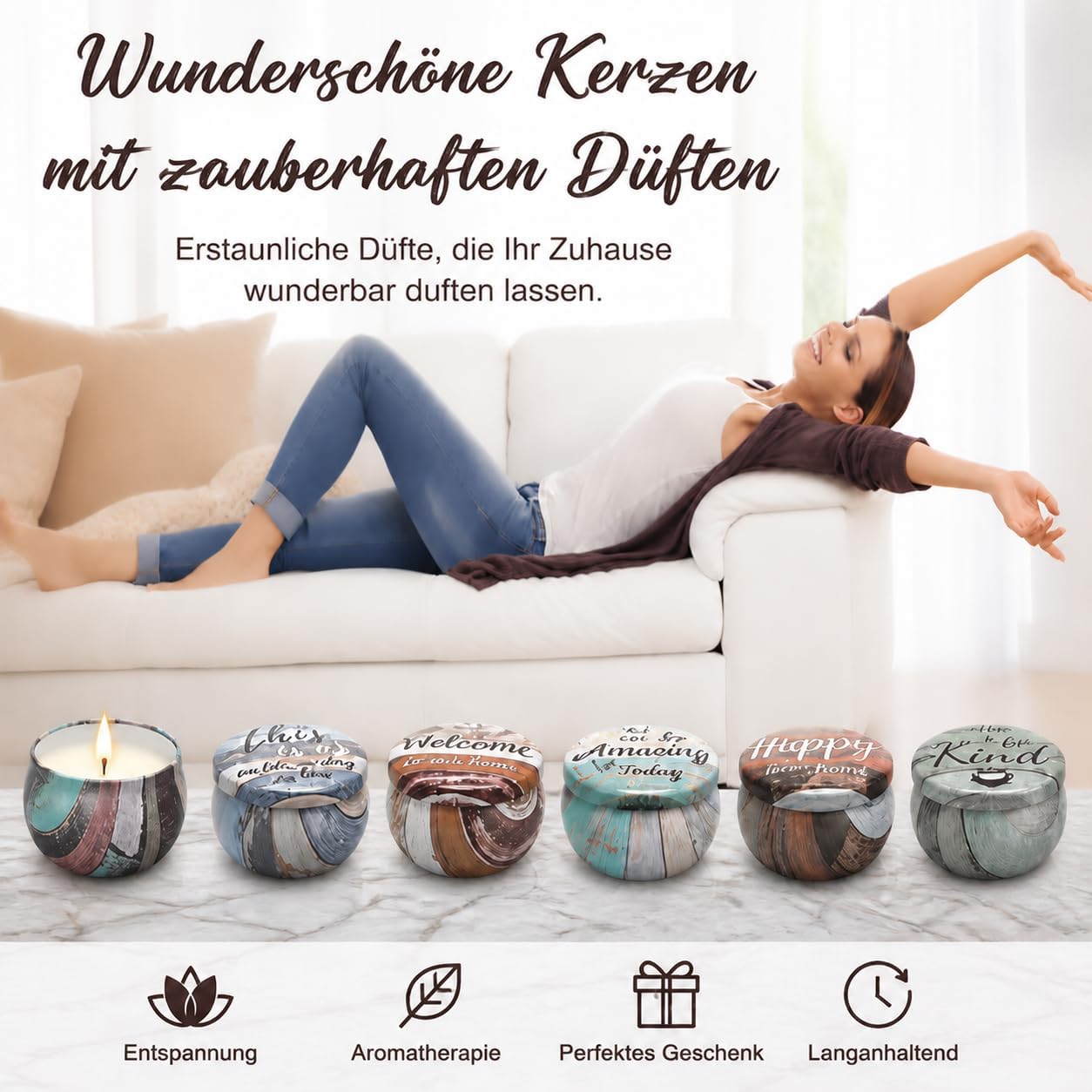 Gifts for Women Scented Candles Set with Decorative Wooden Box Set of 6 Candles with Sayings Natural Soy Wax Candle for Birthday Gift Set for Men and Women – Bild 10