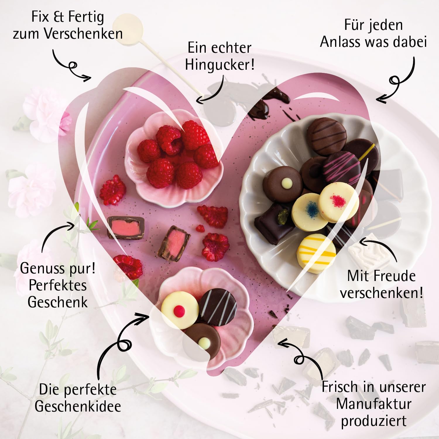 Hallingers Genuss Manufaktur Feinkost Mother's Day Gift Set – XXL Gift Basket "Mother's Day Pink" Large Gift Chocolate Chocolates, Sparkling Wine, Tea, Nougat & Gummy Bears Gift Idea for Mum Grandma – Bild 7