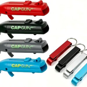VEGCOO 8-teiliges Flaschenöffner Set – 4x Lustige Cap Gun Pistolen-Öffner & 4x Praktische Schlüsselanhänger Kapselheber – Ultimatives Party-Gadget & Biergeschenk für Männer