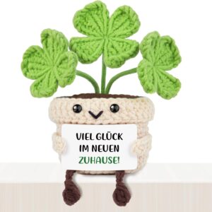 Housewarming Gifts Apartment - Handmade Crochet Four Leaf Clover with Energy Card, Housewarming Gift, Topping Gift for Housewarming, New Home