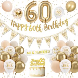 60th Birthday Women Decoration Balloons White Gold Confetti Number 60 Foil Balloons for Woman