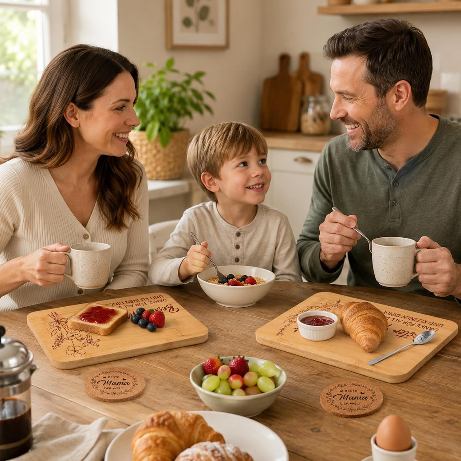 Gift for Mum and Dad, Wooden Breakfast Board Set – Bild 5