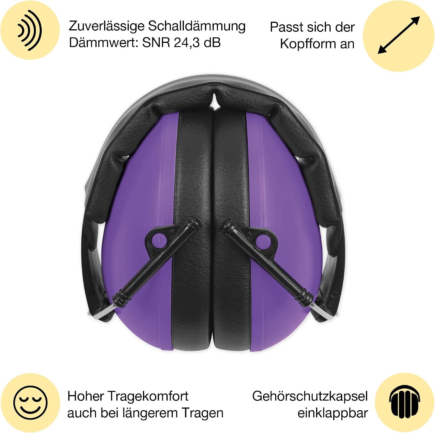 TimeTEX - Auris Plus Hearing Protection for Children Purple | Robust, Adjustable and Foldable Noise Protection Headphones with Insulation Value 24.3 dB | Contents: 1x Noise Cancelling Ear Muffs, 11 x 8 cm – Bild 5