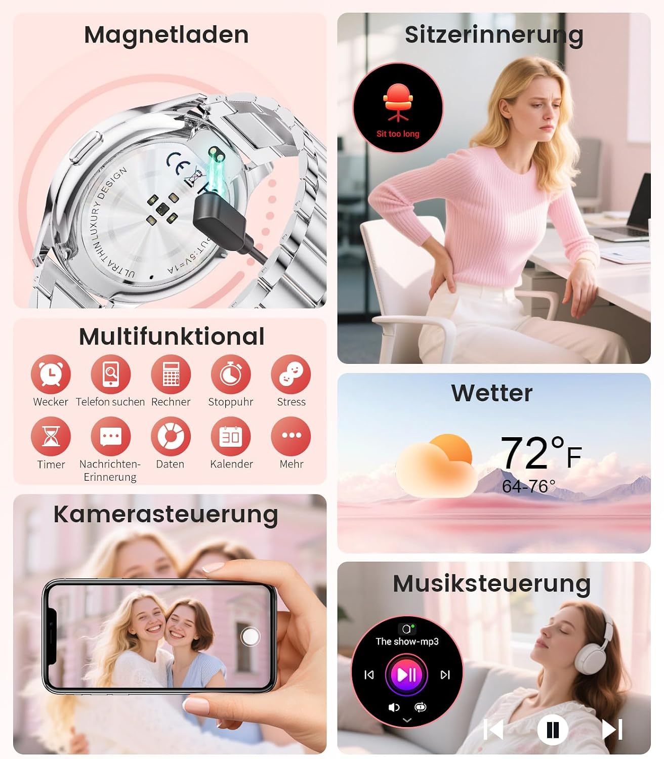 Women's Smartwatch (2 Bracelets), Premium Metal Bracelet, 1.43 Inch HD AMOLED Display, 120+ Sports Modes, Fitness Watch with Sleep Tracking, Phone Function, Watch for iOS Android, Silver – Bild 8