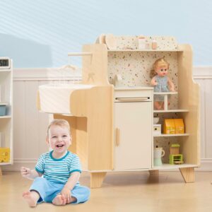 Wooden Doll Changing Station 4 in 1 Wooden Baby Care Playset with Cradle