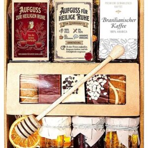 Gift Basket Coffee Tea Gingerbread Honey for Mum, Dad, Grandma, Grandpa, Teacher