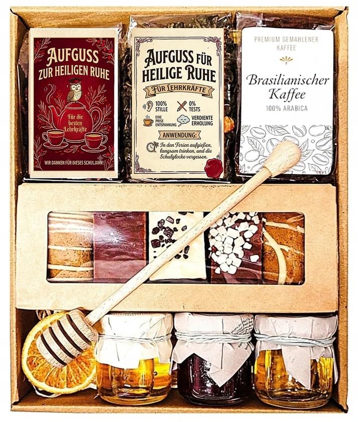 Gift Basket Coffee Tea Gingerbread Honey for Mum, Dad, Grandma, Grandpa, Teacher
