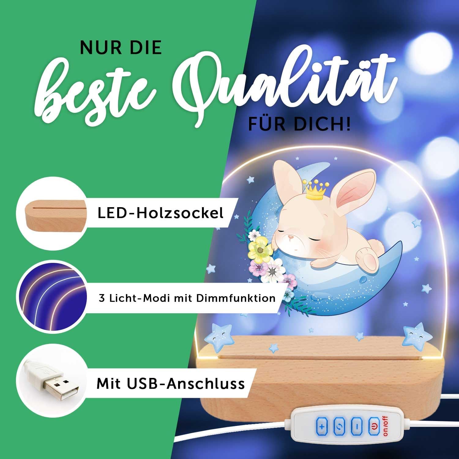 GRAVURZEILE Baby Night Light Personalised with Name - LED Lamp for Children's Room - Snooze Light for Babies with Name - Gift for Birth, Christening & Birthday - Bedside Lamp for Boys and Girls – Bild 6
