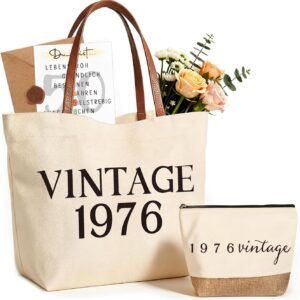 Giftota Gift Woman 50th Birthday, Vintage 1976 Gift Set for Women, Large Canvas Bag with Leather Handles & Cosmetic Bag, Back in 1976 Birthday Gift