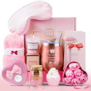 Gift Set for Women, Gift Girlfriend & Mum with Scented Candle & Body Care, Birthday Gift for Women 15-60, Wellness Gift for Sister & Best Friend, 11-Piece Set (Pink)