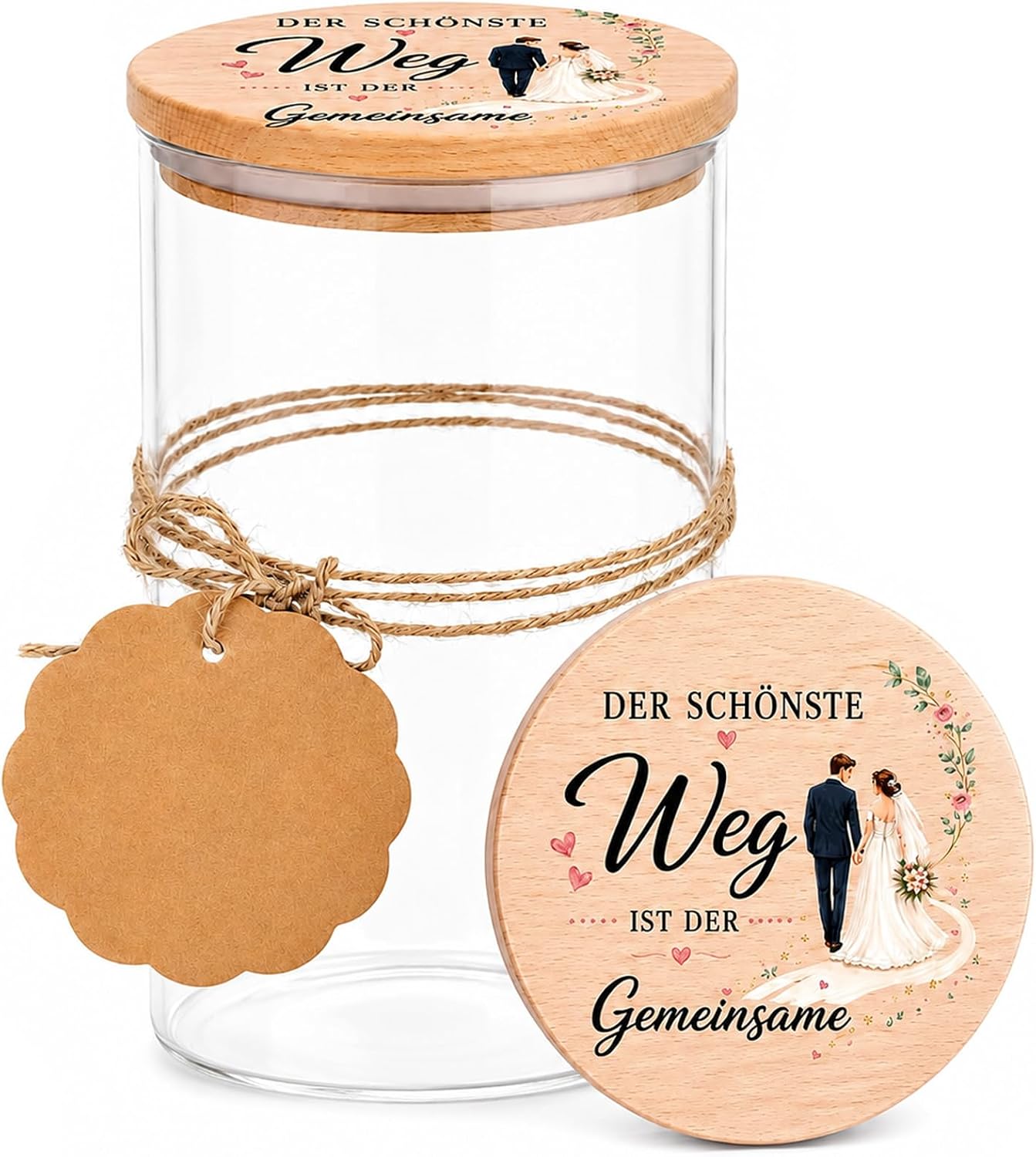 Wedding Gifts for Bride and Groom, Romantic Storage Jar with Wooden Lid