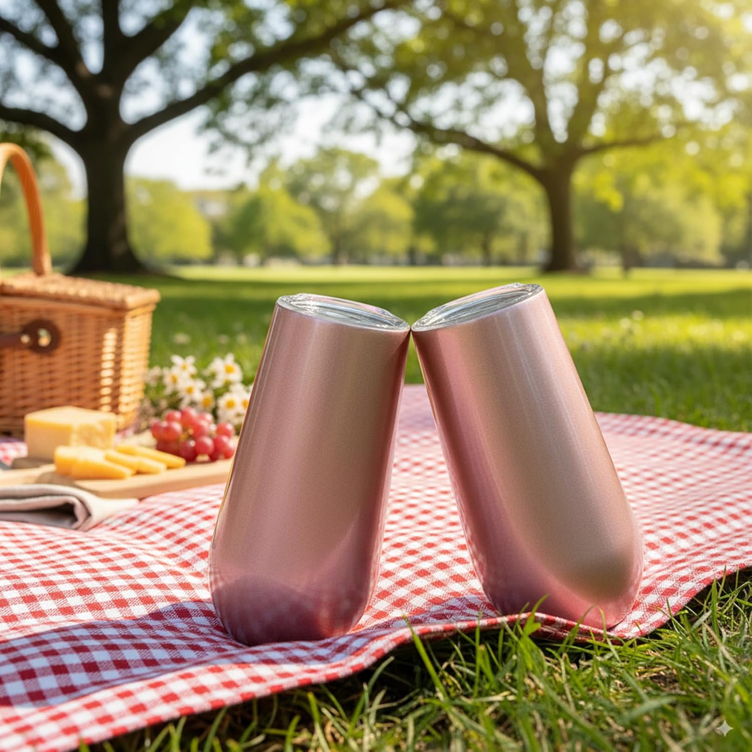 Sivaphe Champagne Glasses Set of 2 Stainless Steel Double-Walled Thermol Wine Glasses with Lid for Christmas (Rose Gold) – Bild 5