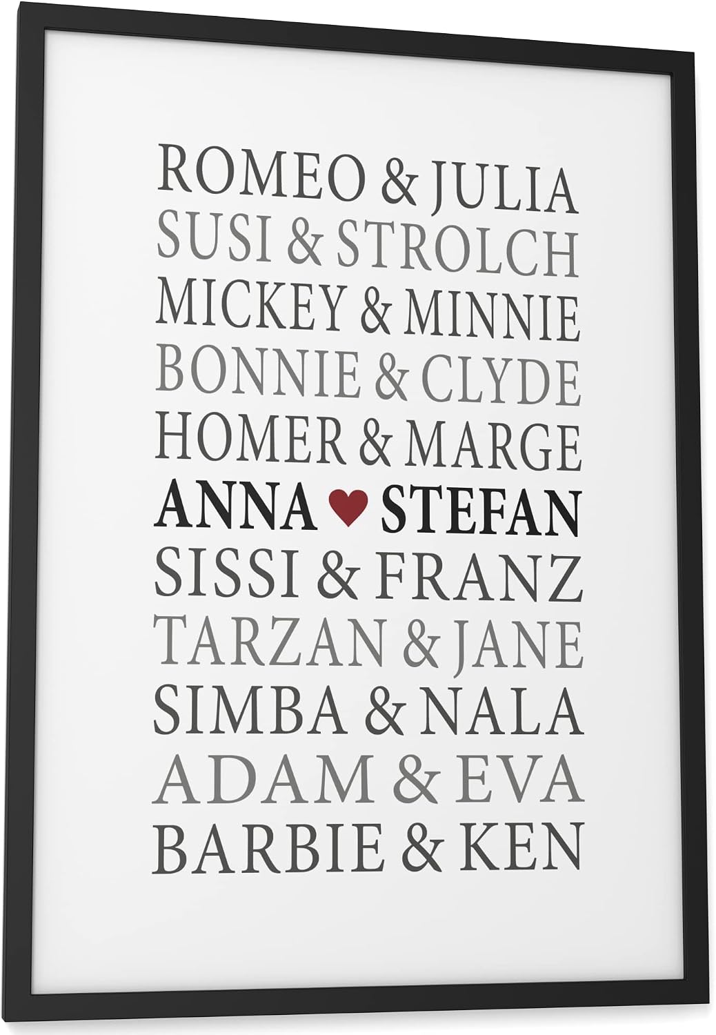 Papierschmiede® Pair of Poster Personalised with Name, DIN A3 (30 x 42 cm) Choice of Frame, Wedding Gift Framed, Name, Gift Picture for Anniversary, Wall Picture for Wedding "Romeo & Juliet"