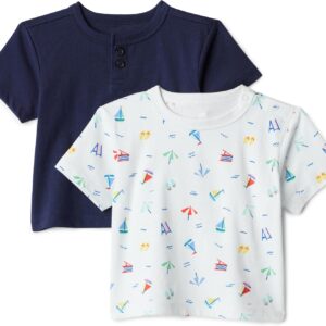 Amazon Essentials Baby Boys' Short-Sleeved Cotton T-Shirts with Crew Neck and Press Stud on the Shoulder