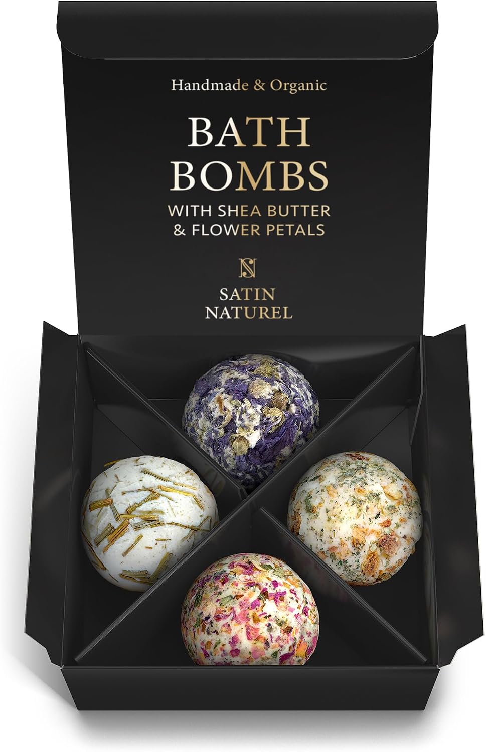 Satin Naturel 4 Luxury Organic Bath Bombs Wellness Gift Set