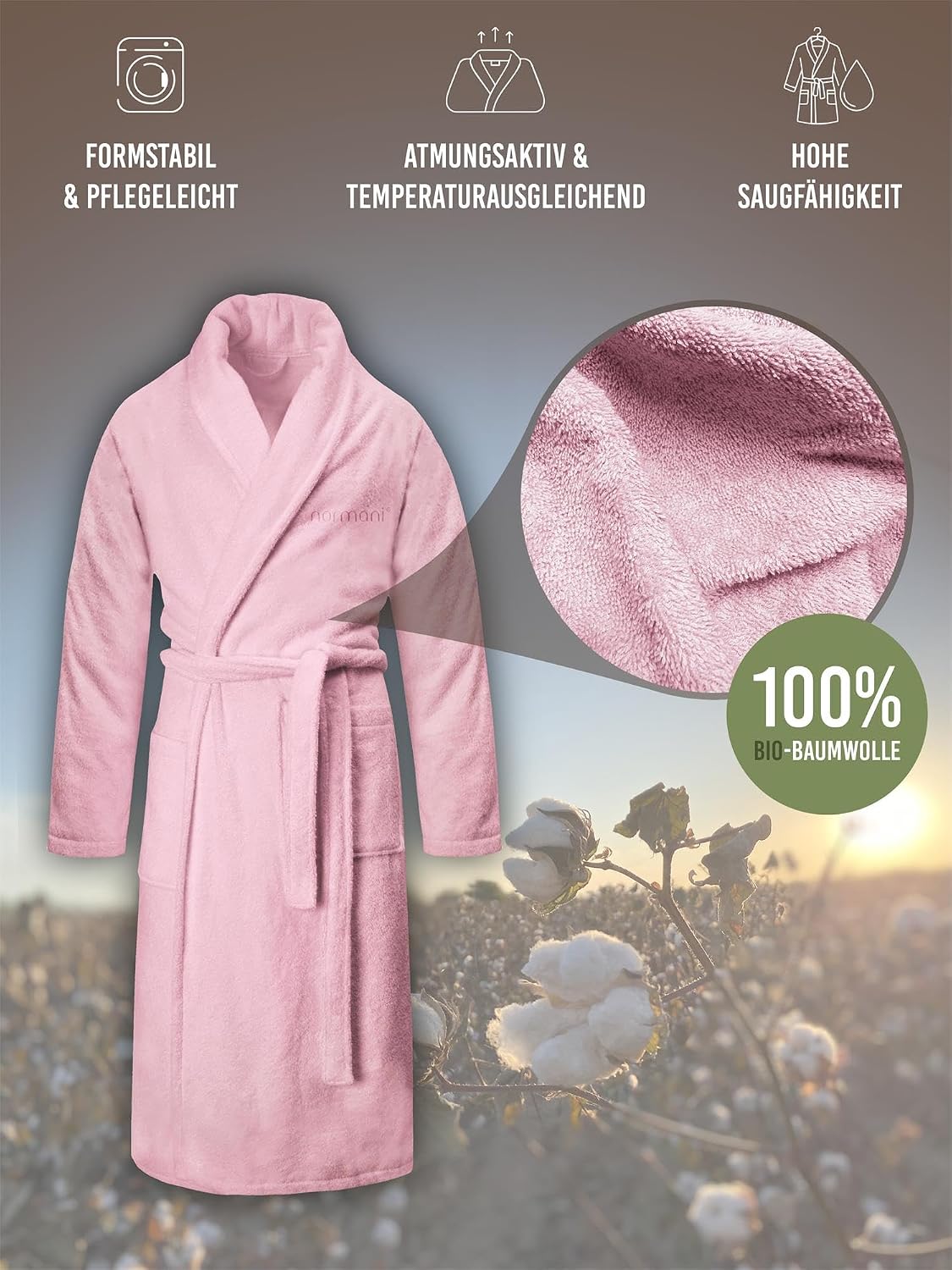 normani 100% Cotton Bathrobe Sauna Gown Two-Tone and Plain with and without Hood for Men and Women (Sizes XS - 4XL) – Bild 4