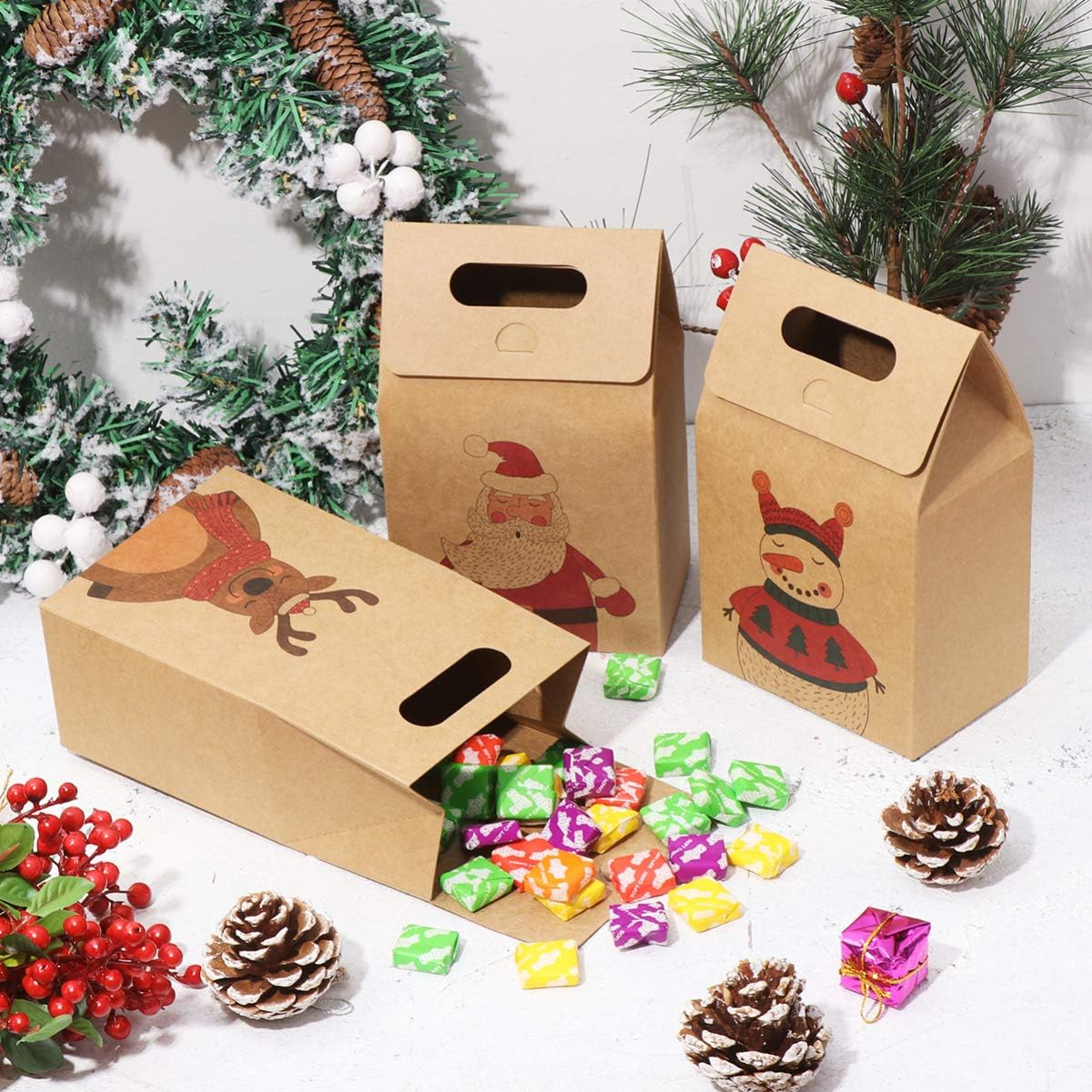 Hemoton Gift Bags with Handle Kraft Paper 16 Pieces Christmas Gift Bags Paper Bag Chocolate Sweets Organiser Gift Box Party Bag for Birthdays 11 x 7 x 17.5 cm – Bild 4