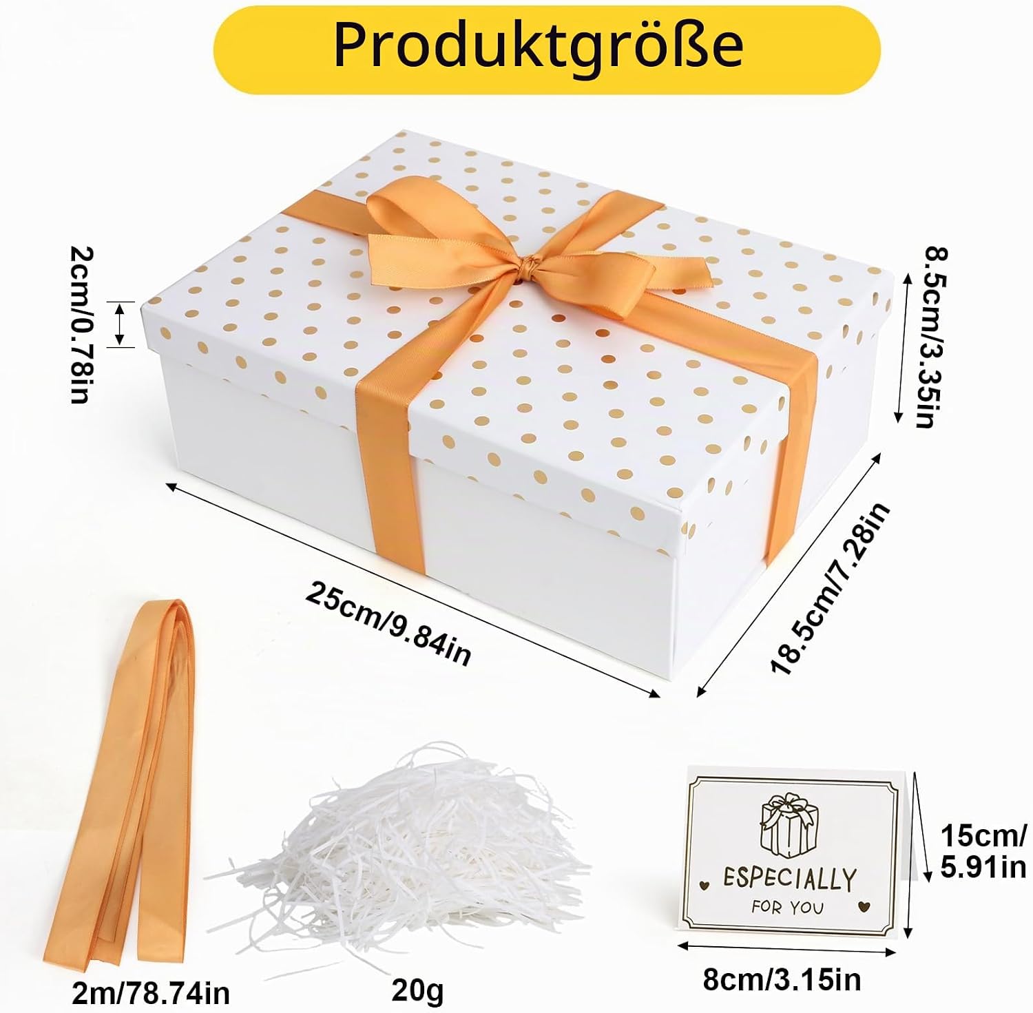 Luxury Gift Box with Lid, Premium Gift Box Girls Set with Bows Raffia Greeting Cards, 25 x 18 x 8.5 cm, Foldable Gift Box for Valentine's Day, Birthday, Christmas, Halloween, Wedding (White) – Bild 2