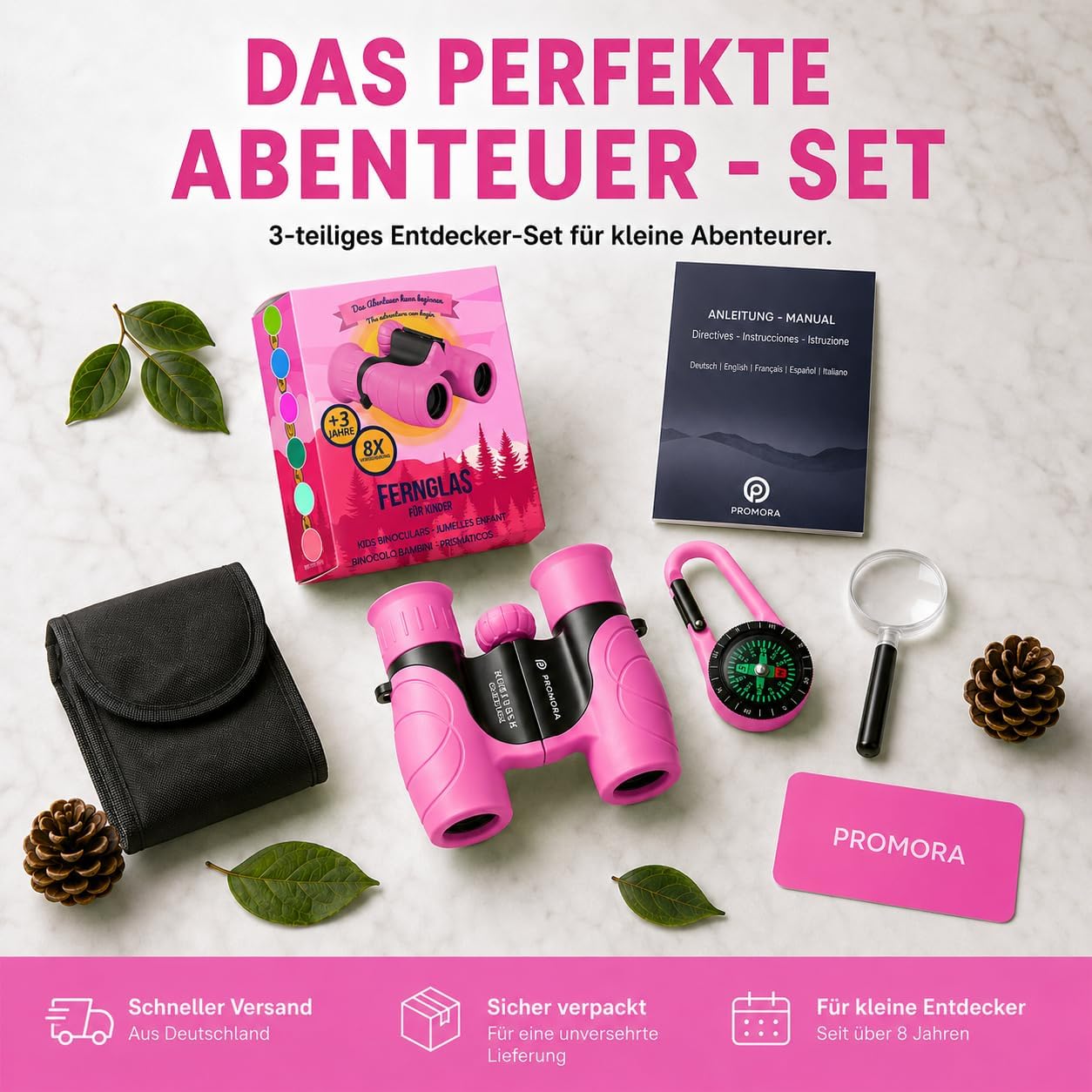 Binoculars for Kids - Gift for Little Boys and Girls for Christmas - Strong Magnification 8 x 21 - Large Set Including Magnifier & Compass - Toy for 3-12 Years – Bild 2