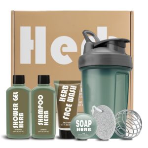 BODY & EARTH Gifts Men's Bath Gift Set, 6-Piece Shower Gift Set for Men with Fresh Vetiver Fragrance, Shower Gel, Face Wash, Water Bottle & More, Gift Ideas Father's Day, Valentine's Day