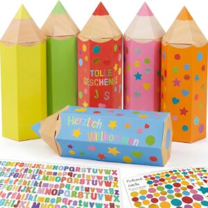 COMOOKA 12 x Small School Cone Gift Box Mini Sugar Bags in Coloured Pencil Shape