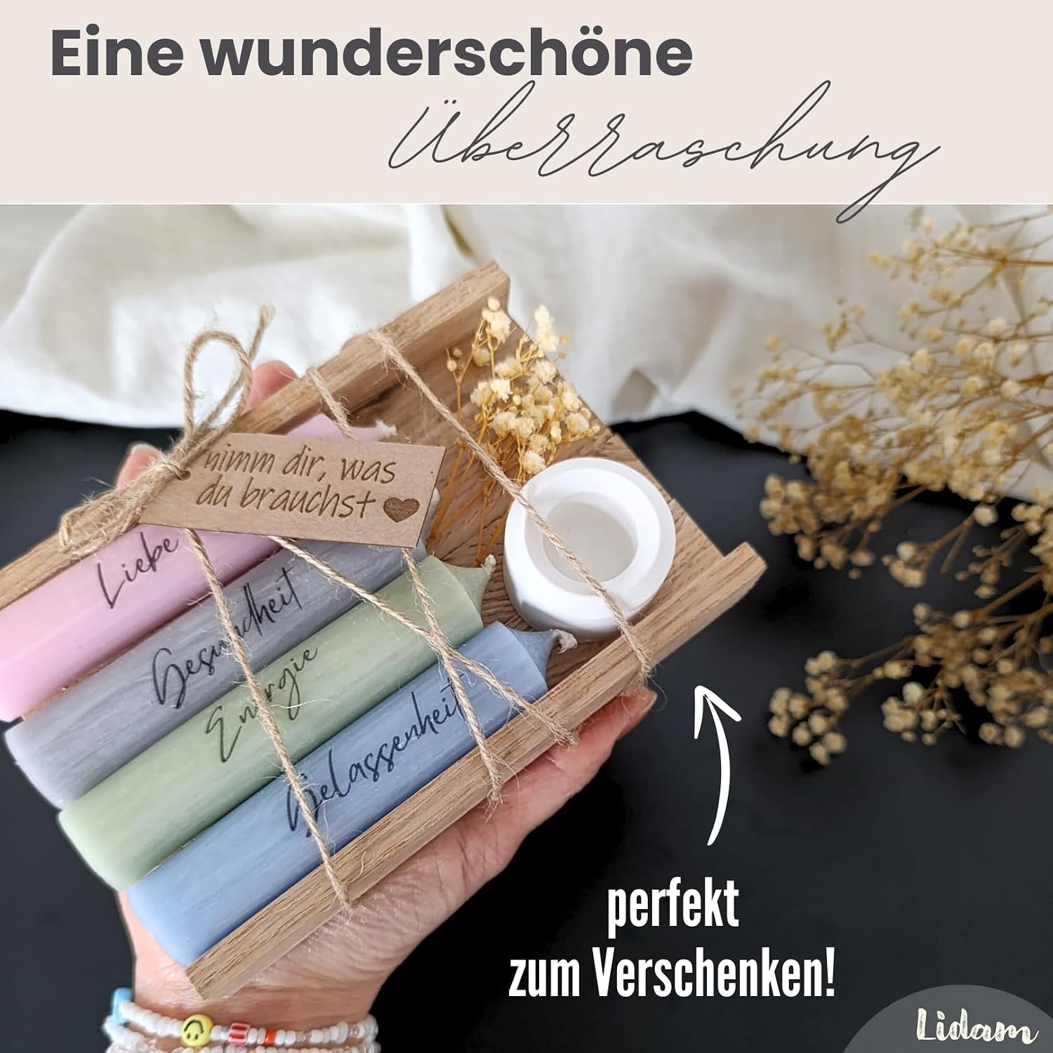 Candle Gift Set | Take What You Need | Candle Holder & Dried Flowers - Stylish Gifts for Women, Girlfriend, Gifts for Mum, Favourite Person, Gift Set Women – Bild 4
