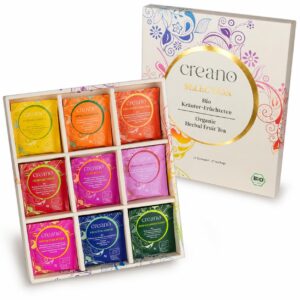 Creano Organic Fruit Tea Herbal Tea Gift Set – 27 Organic Tea Bags in 9 Dreamy Varieties – 54 g