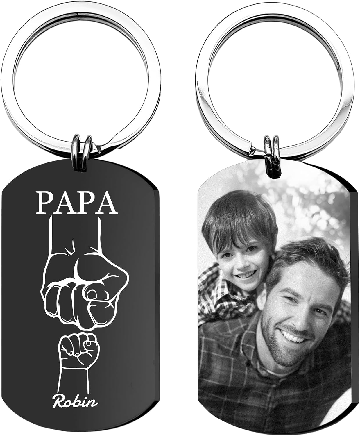 Easycosy Father's Day and Mother's Day Gifts for Dad & Mum Keyring Personalised with Photo & Text, Clear Engraving & Various Designs – Personalised Gifts for Dad Mum Men Women