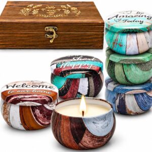 Gifts for Women Scented Candles Set with Decorative Wooden Box Set of 6 Candles with Sayings Natural Soy Wax Candle for Birthday Gift Set for Men and Women