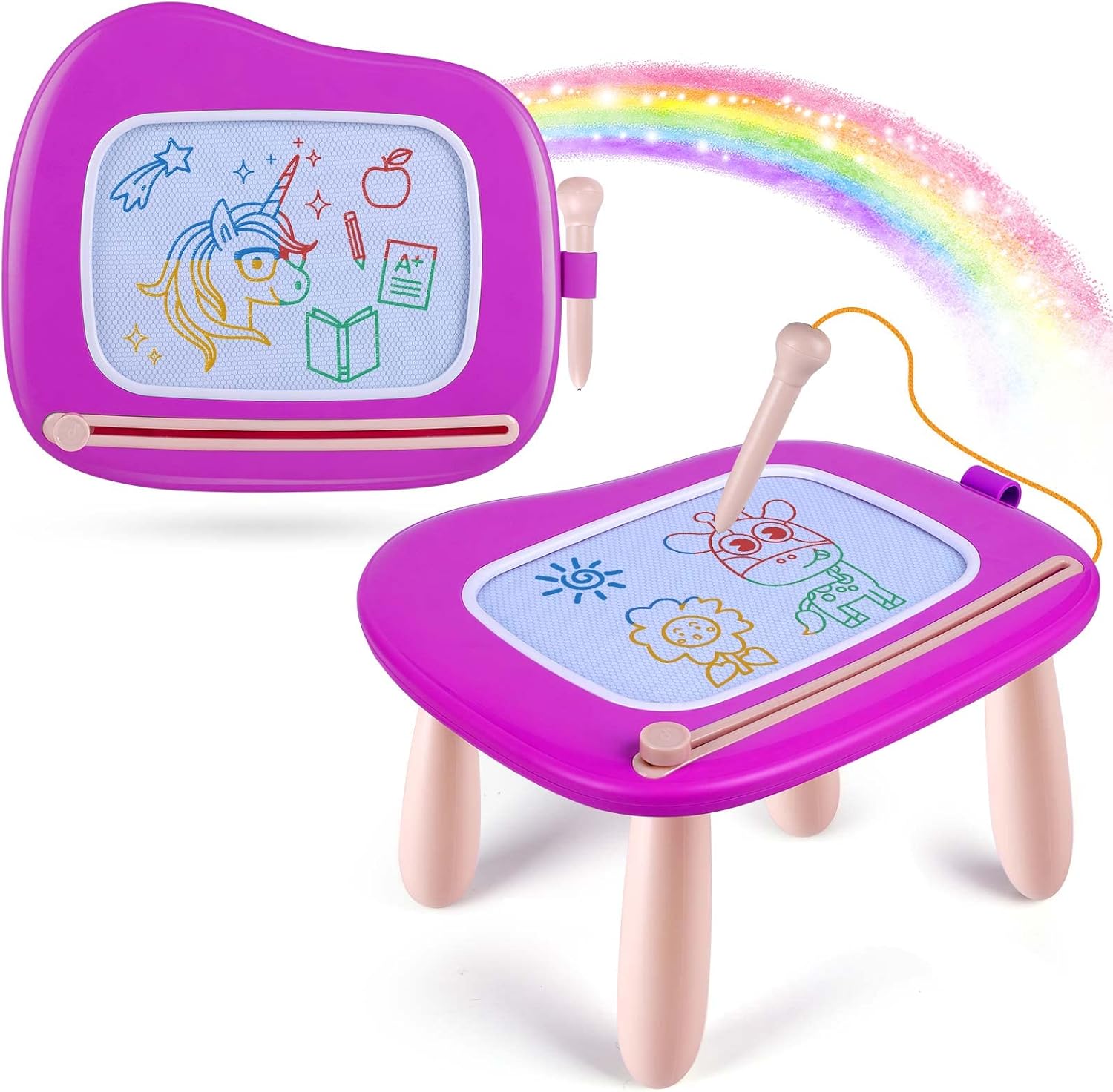 Smasiagon Large Magnetic Magic Drawing Board with Stand, Colourful Erasable Desk for Kids Ages 1, 2, 3, as a Christmas or Birthday Gift, Purple