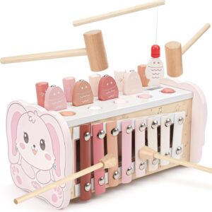 Joyreal Montessori Toy from 1 Year – Hammer Game Wooden Toy Baby, Xylophone Children 1 Year, Fishing Game Motor Skills Toy, Educational Toy Gifts from 1 2 3 Years Girls Boys