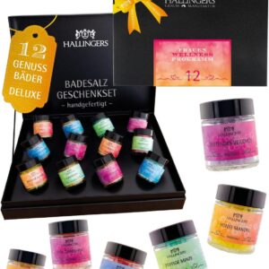 Hallingers 12-Piece Bath Salt Gift Set with Dead Sea Salts (420g) – Women’s Wellness Programme (Design Card) – for Summer Advent Calendar – Parent