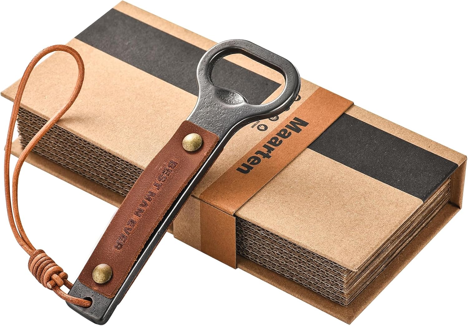 Maarten Christmas Gifts for Men, Personalised Gifts for Men, Retro Bottle Opener with Handwoven Cord and Leather, Best Birthday Gift Men Gifts for Dad