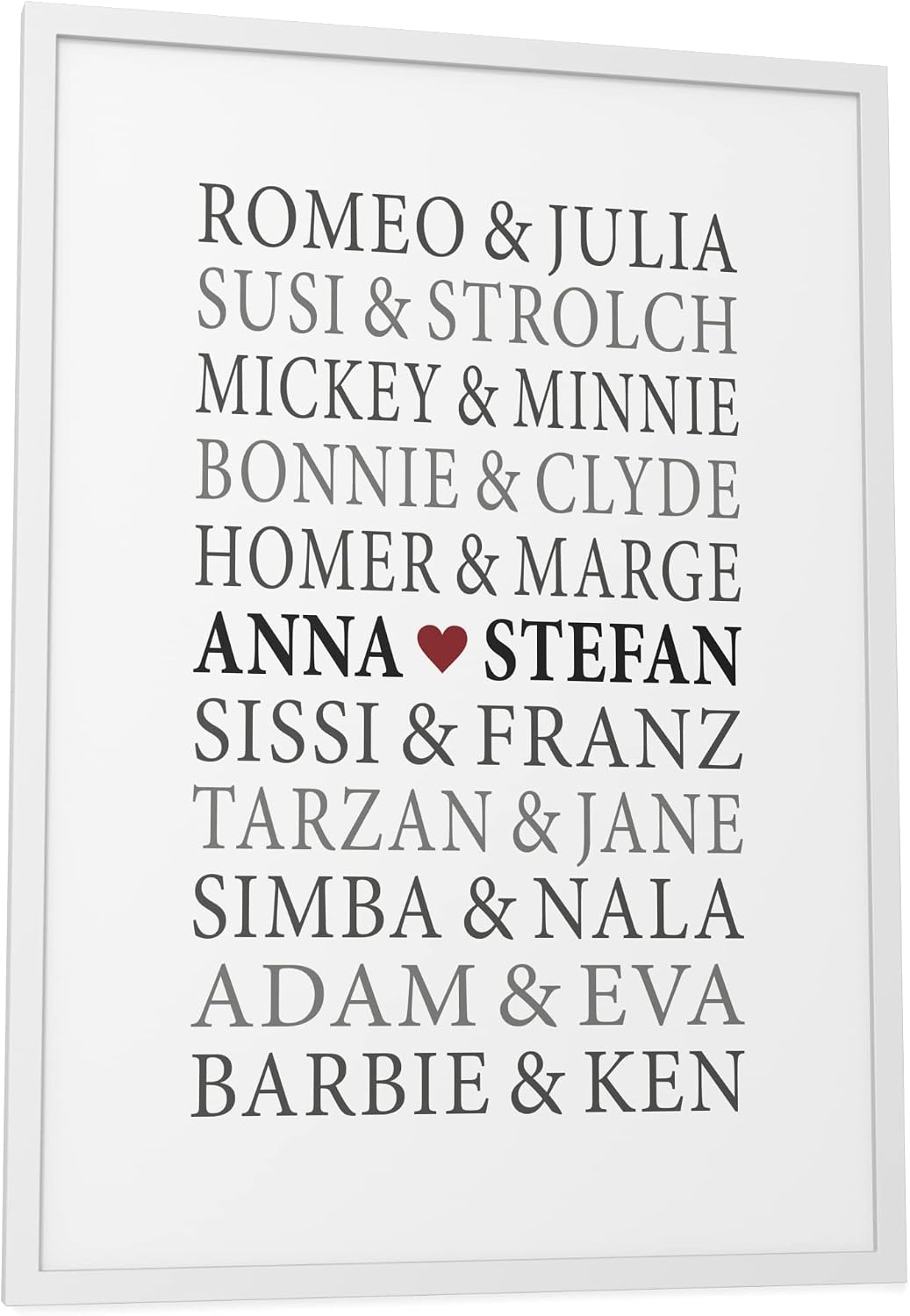 Papierschmiede® Pair of Poster Personalised with Name, DIN A3 (30 x 42 cm) Choice of Frame, Wedding Gift Framed, Name, Gift Picture for Anniversary, Wall Picture for Wedding "Romeo & Juliet" – Bild 8