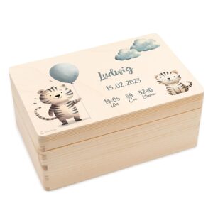 Geschenkfreude Keepsake Box Baby Personalised 30 x 20 x 14 cm - Tiger