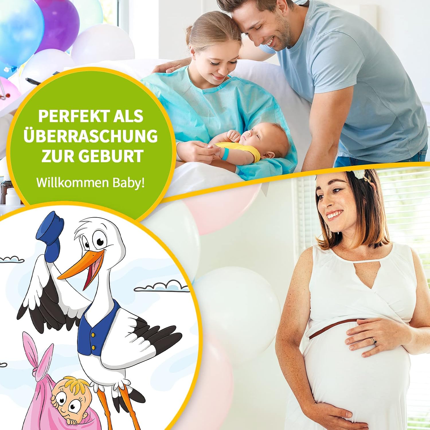 iulias Freude schenken! Poster for Birth Girl I Stork with Baby I Welcome Home I XL DIN A2 Poster I Baby Shower Decoration Pink Birth Gift Surprise – Bild 3