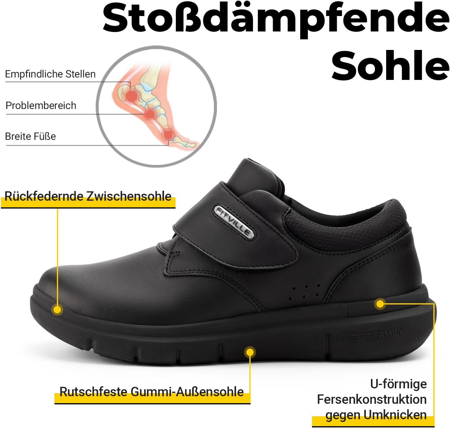 FitVille Wide Leather Shoes with Fastening Men's Business Casual Bandage Shoes Health Shoes Casual Shoes Comfortable Trainers Walking Shoes Office EasyTop V4 – Bild 7