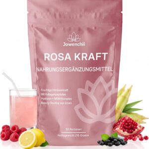 Rosa Superfood Powder Helper 210 g - Pink Collagen Powder Shine with Green Plant Powders, Hyaluronic & Vitamins, 30 Servings - for Normal Collagen Formation, Skin and Hair