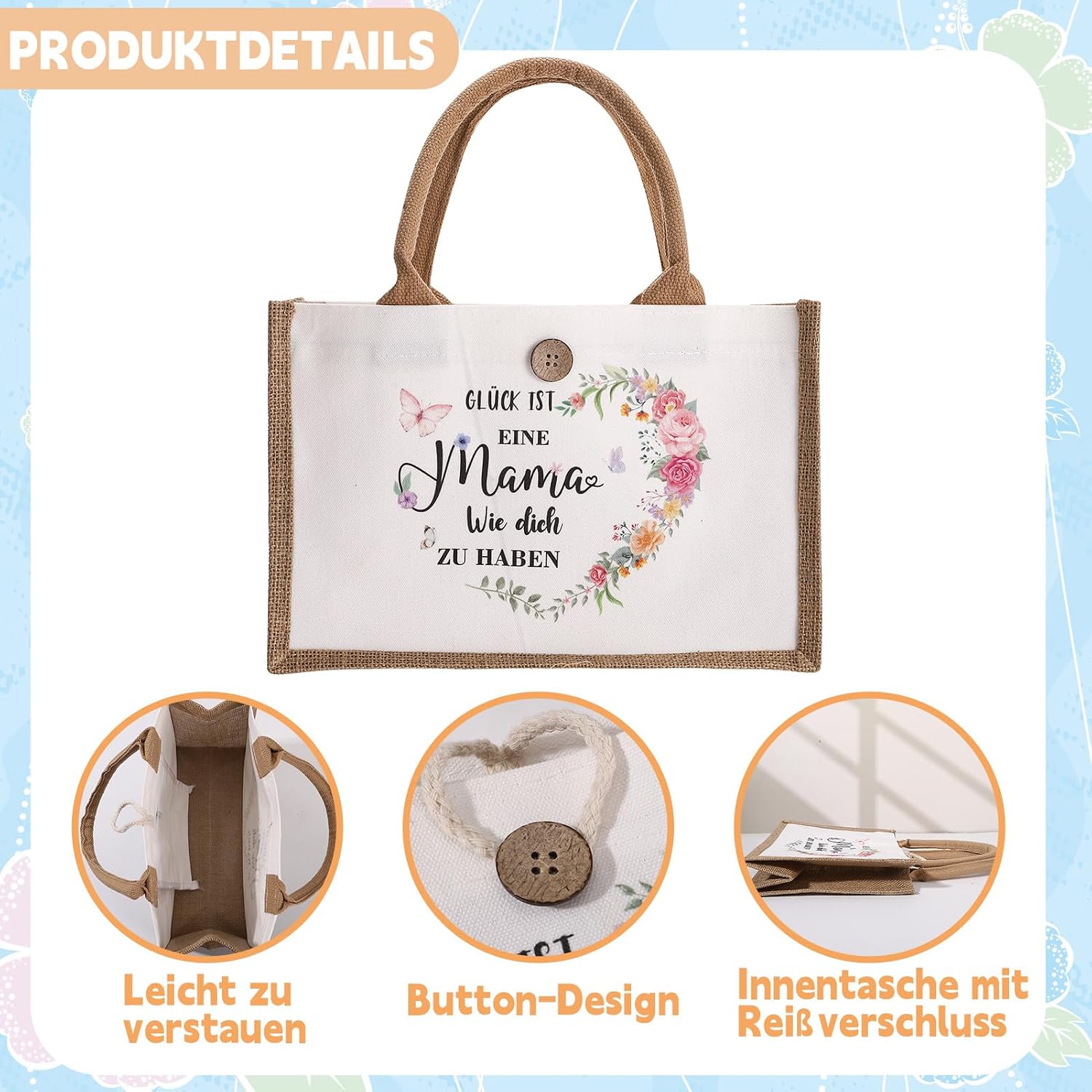 Gifts for Mum Grandma Personalised Jute Bag with Keyring for Women Best Grandma and Mum Mother's Day Gift Birthday Gift for Birthday, Mother's Day – Bild 5